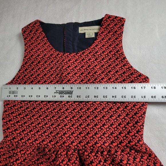 Lili Wang For Lili's Closet Red Navy Textured Sleeveless A-Line Dress Size 12 - Picture 10 of 13